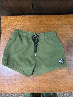 Kids Olive Green Swim Trunks with Drawstring Waist
